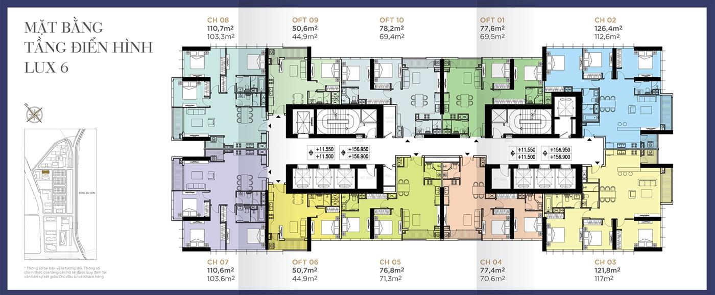 Layout điển hình Tòa Lux 6 Vinhomes Golden River.