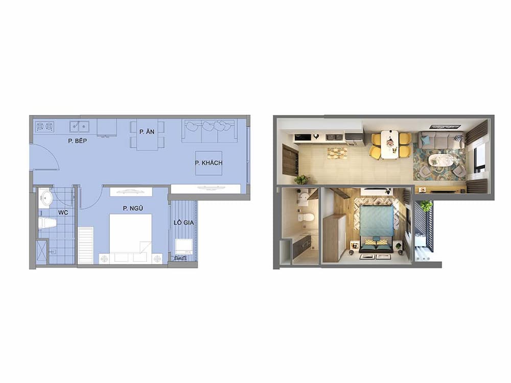 Layout thiết kế căn hộ 1 phòng ngủ Vinhomes West Point