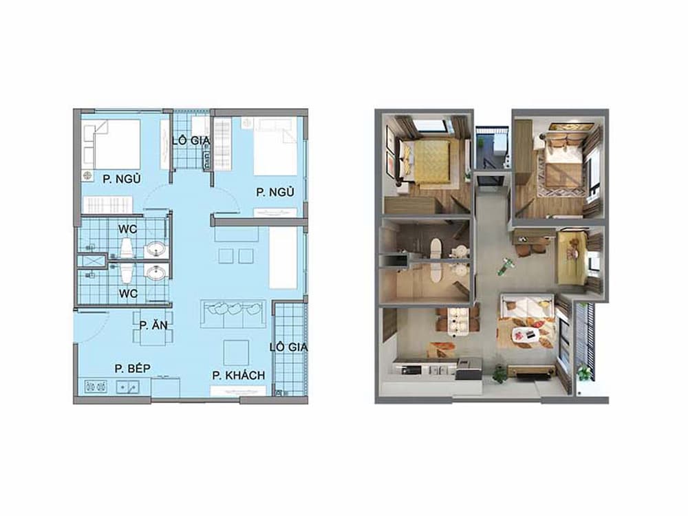Layout thiết kế căn hộ 2 phòng ngủ Vinhomes West Point