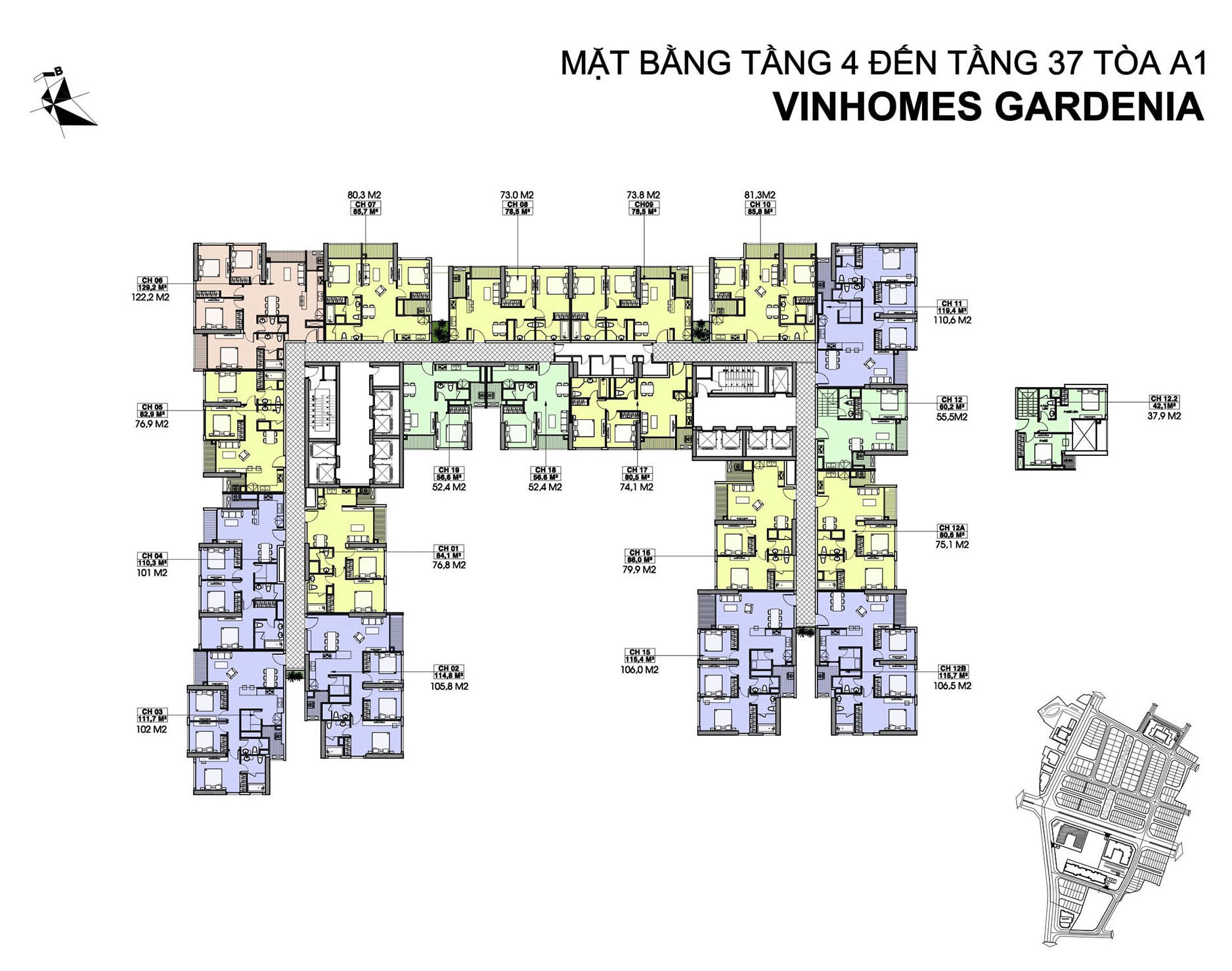 Mặt bằng tầng tòa A1 phân khu The Arcadi