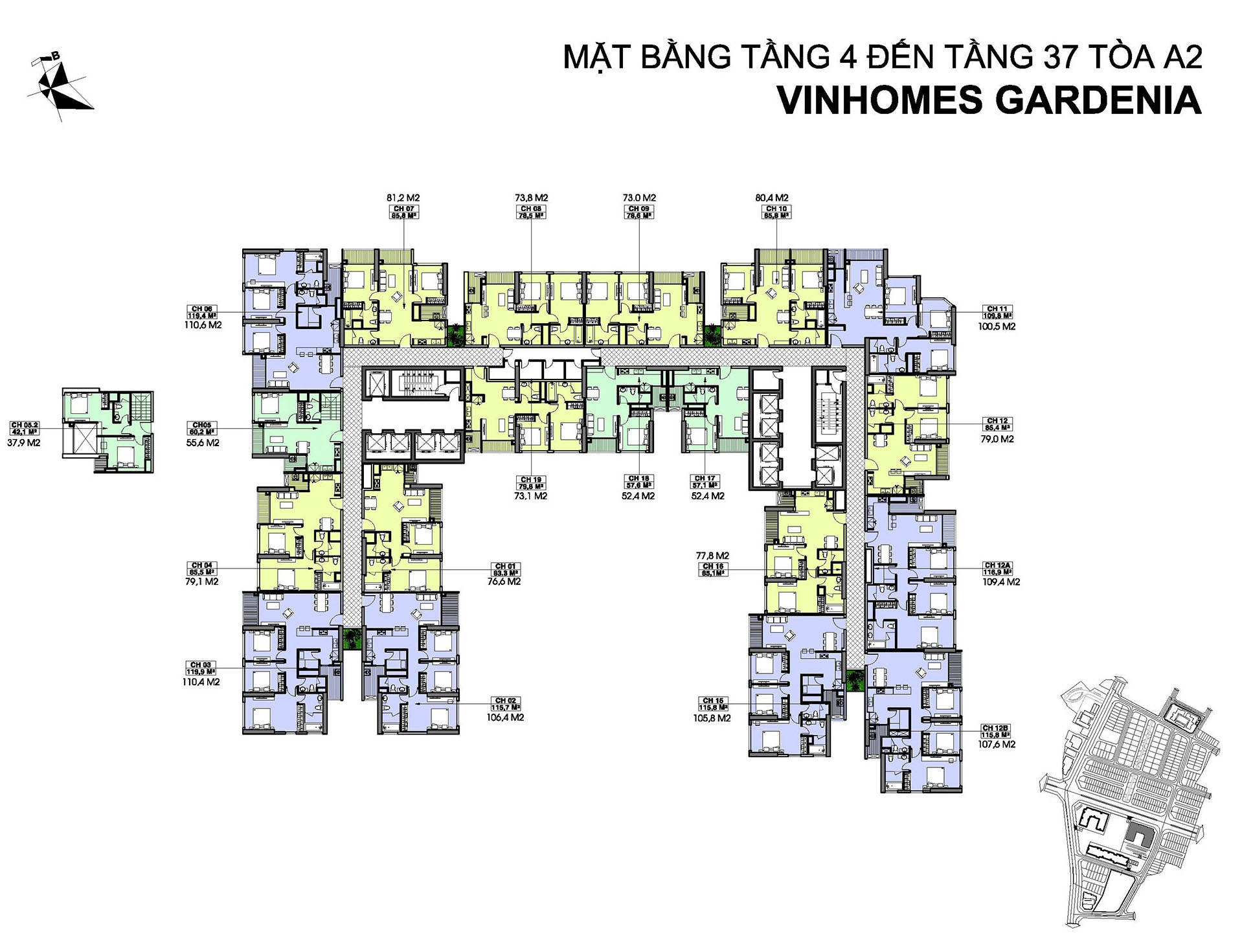 Mặt bằng tầng tòa A2 phân khu The Arcadi