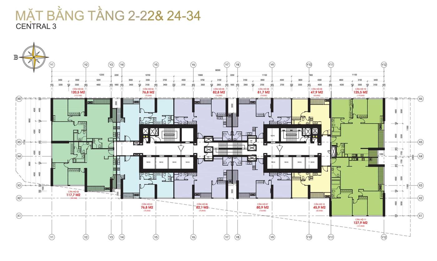 Mặt Bằng Central 3 Vinhomes Central Park Tầng 2 22& 24 34