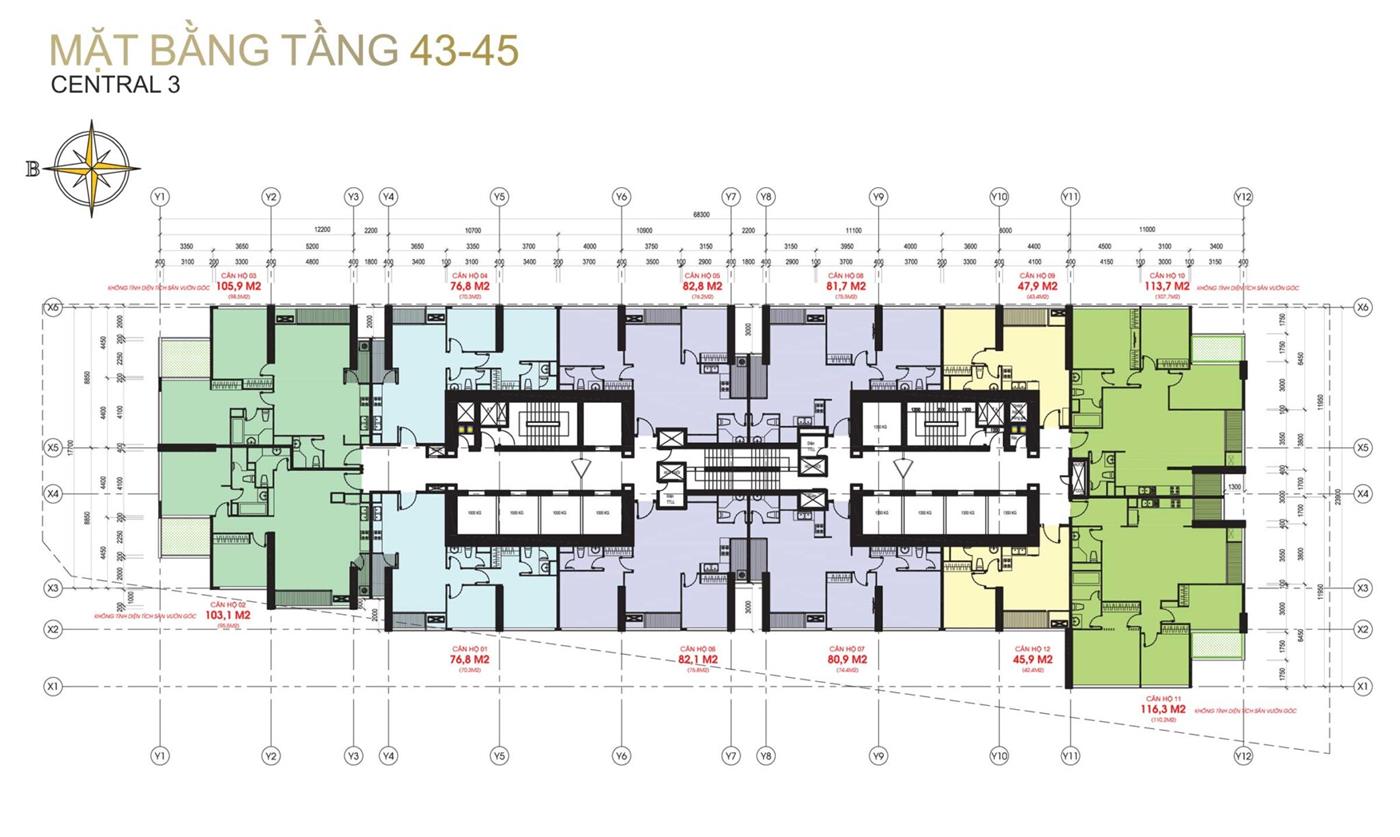Mặt Bằng Central 3 Vinhomes Central Park Tầng 43 45