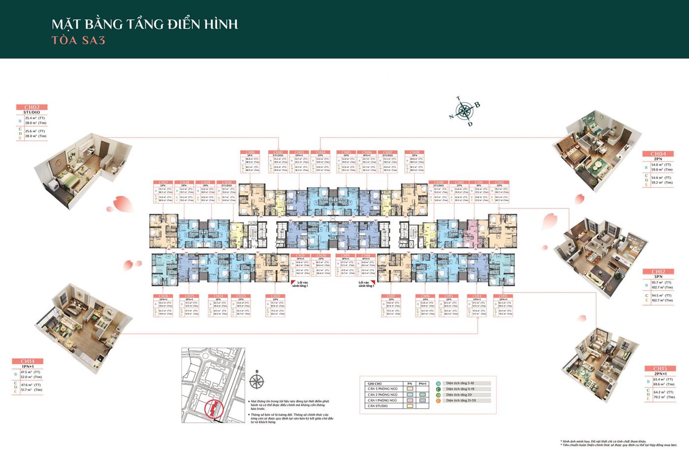 Mặt bằng tầng điển hình tòa SA3 The Sakure