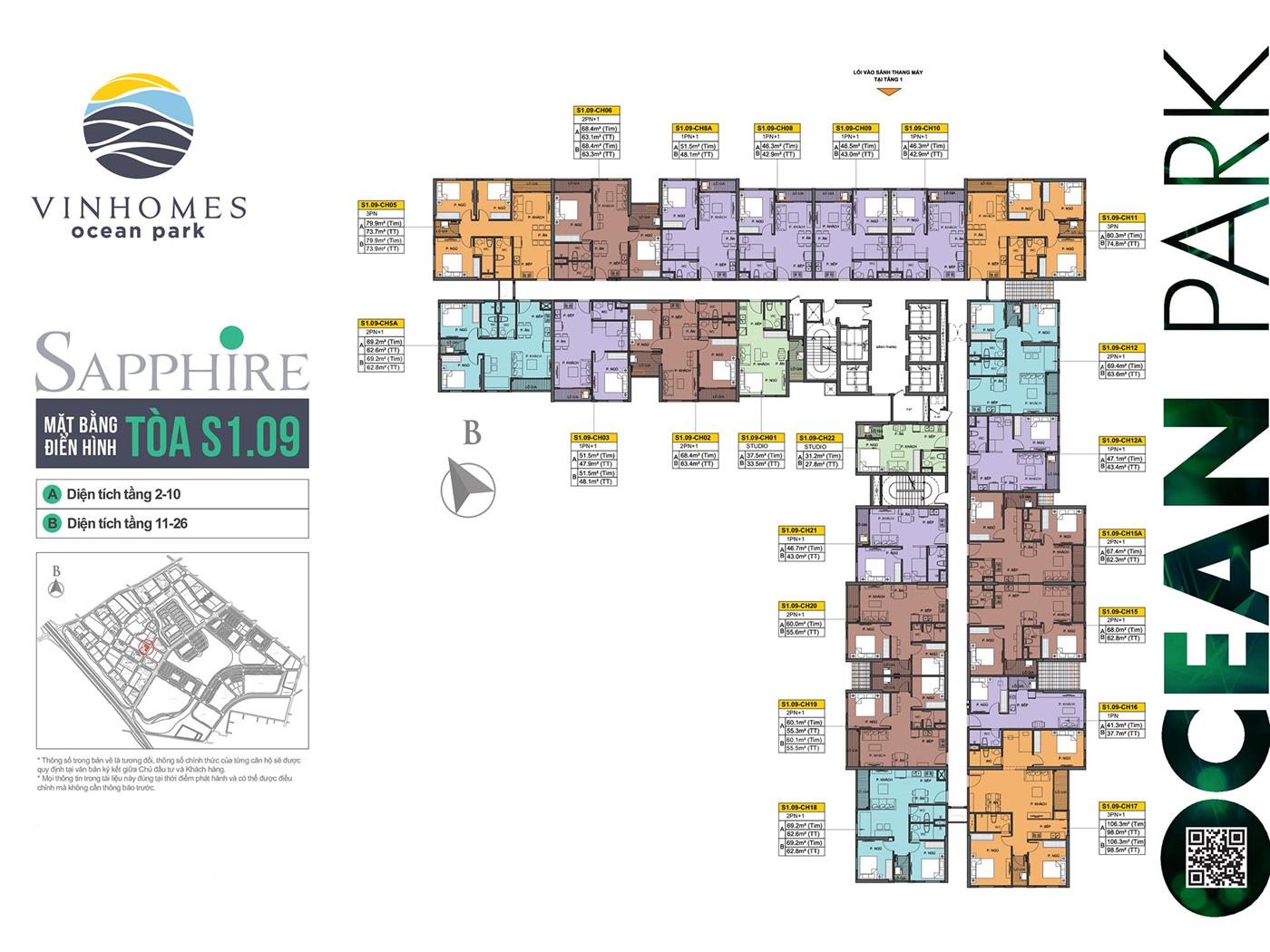 Mặt bằng tầng chi tiết tòa S1.09 The Sapphire 1