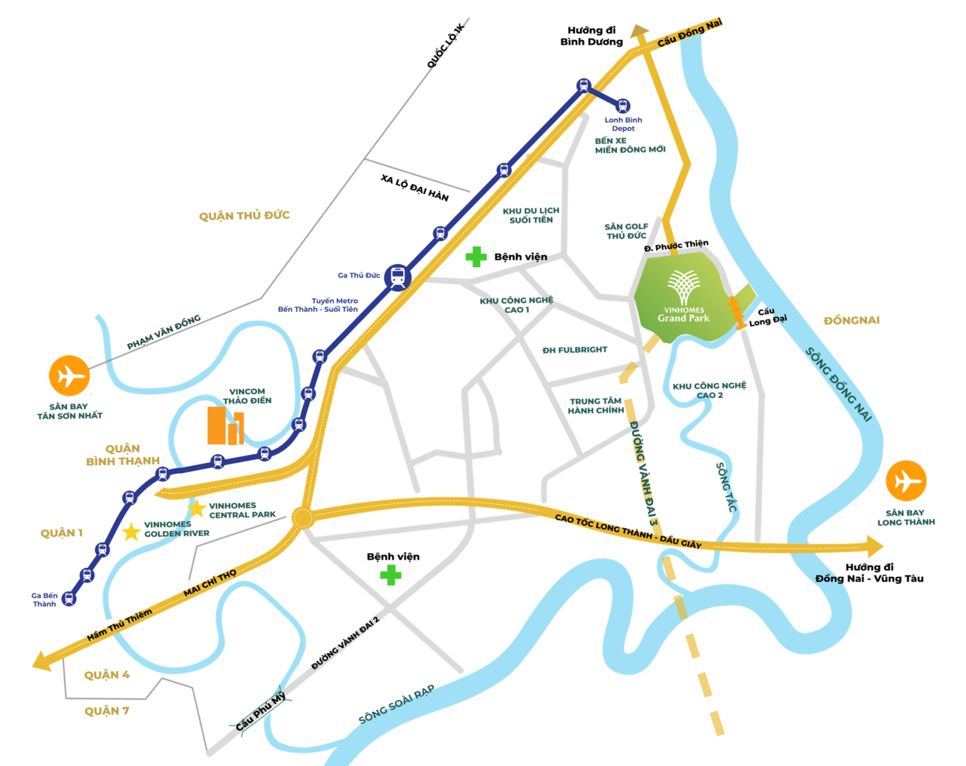 Vinhomes Grand Park tọa lạc tại vị trí kết nối các tuyến đường lớn.