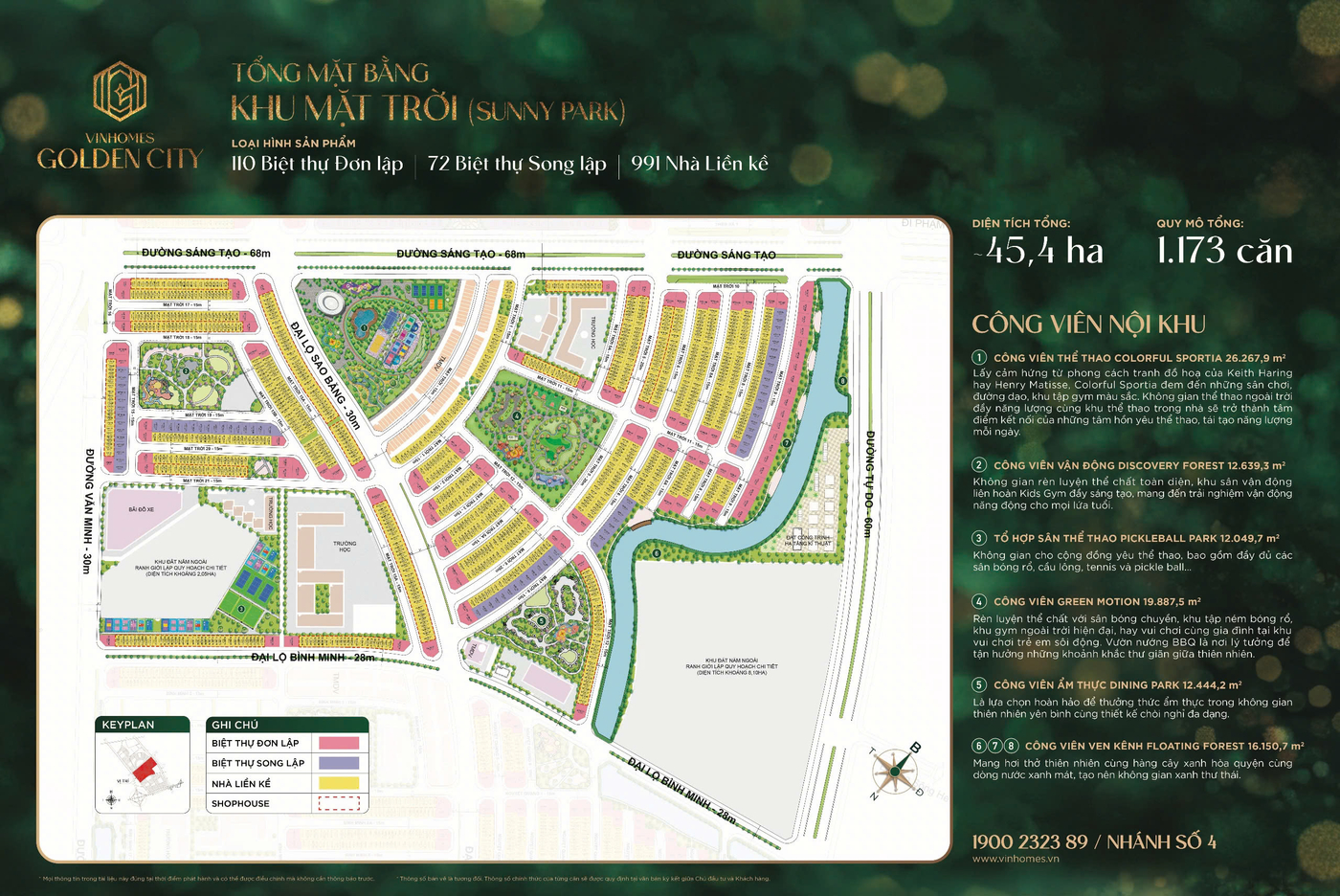 Tổng mặt bằng khu Mặt Trời - khu sở hữu vị trí trung tâm của Vinhomes Golden City