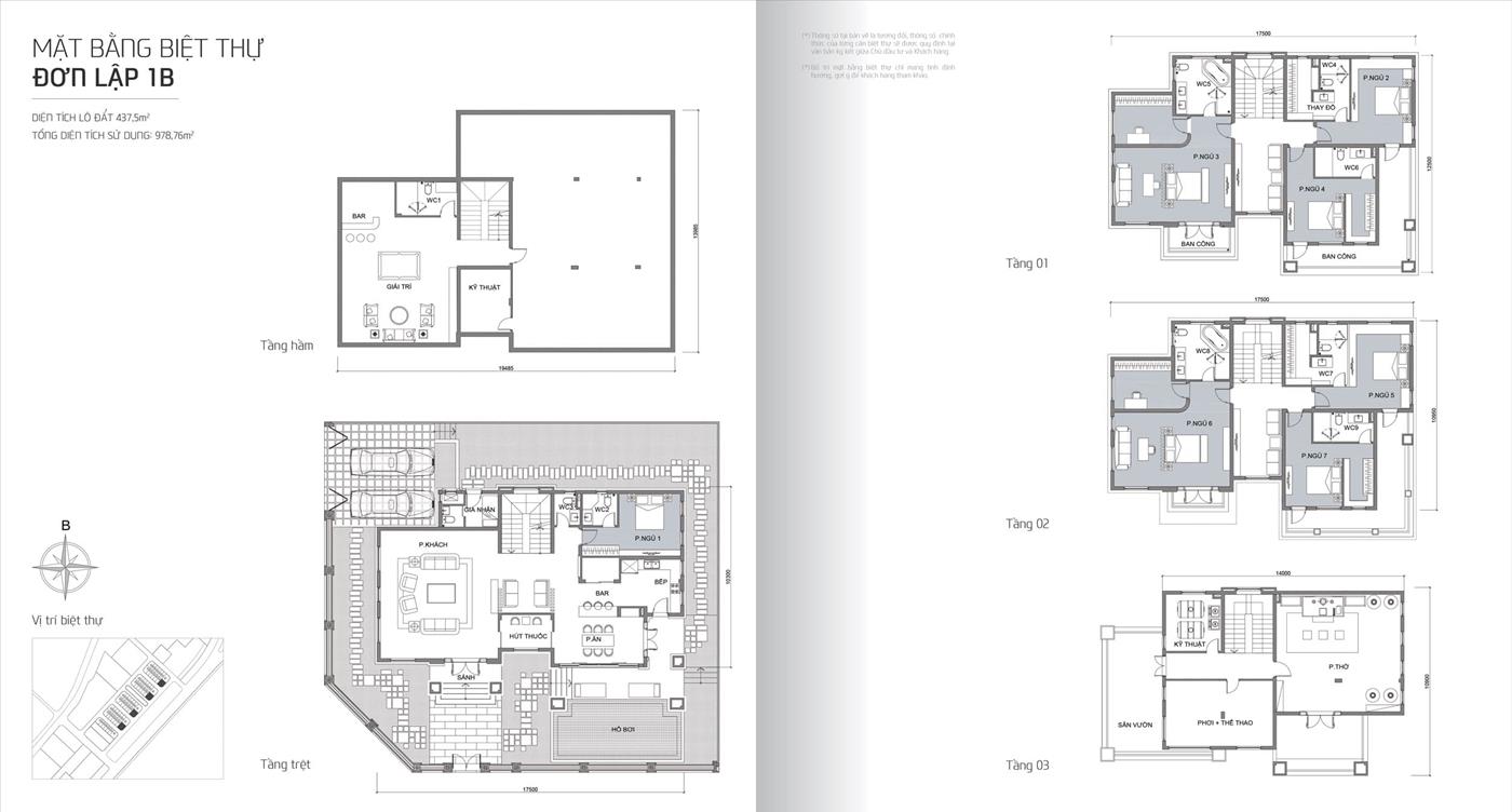 Mặt bằng biệt thự Bason The Victoria mẫu Đơn Lập 1B.