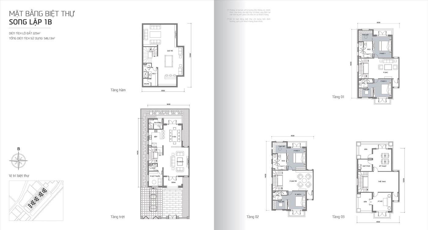 Mặt bằng biệt thự Bason The Victoria mẫu Song Lập 1B.