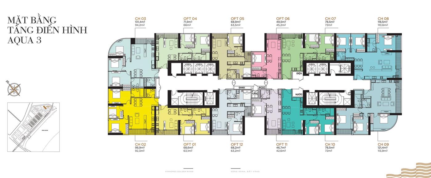 Layout điển hình Tòa Aqua 3 Vinhomes Golden River.
