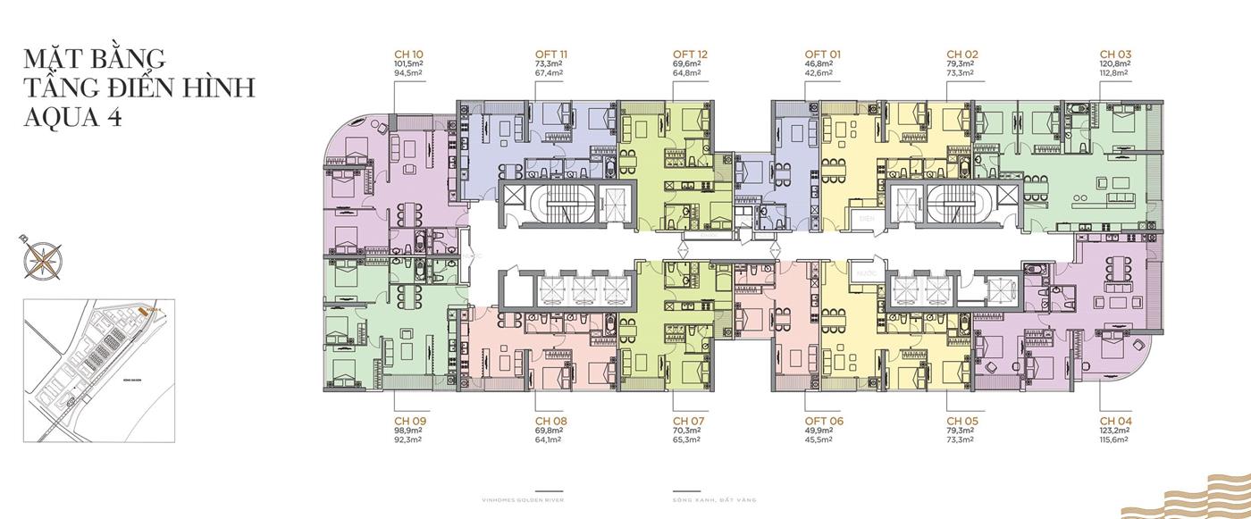 Layout điển hình Tòa Aqua 4 Vinhomes Golden River.