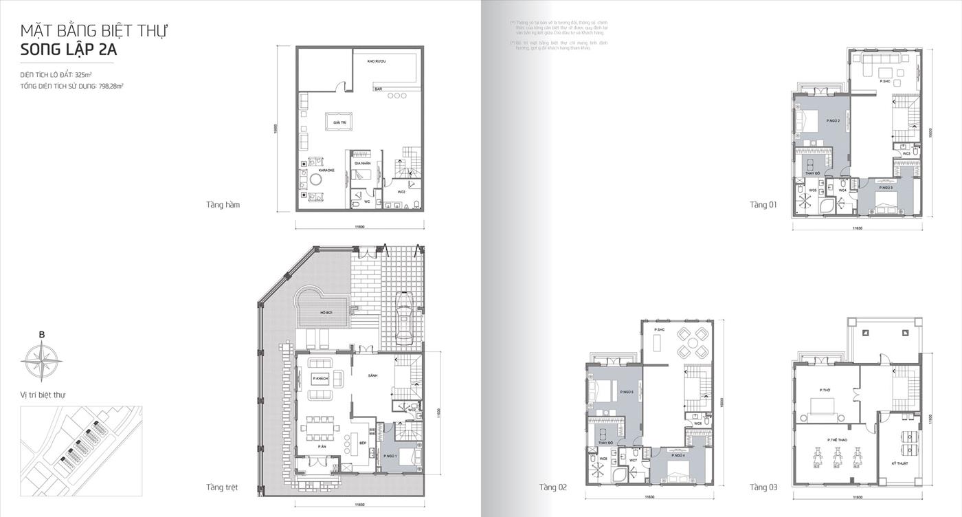 Mặt bằng biệt thự Bason The Victoria mẫu Song Lập 2A.