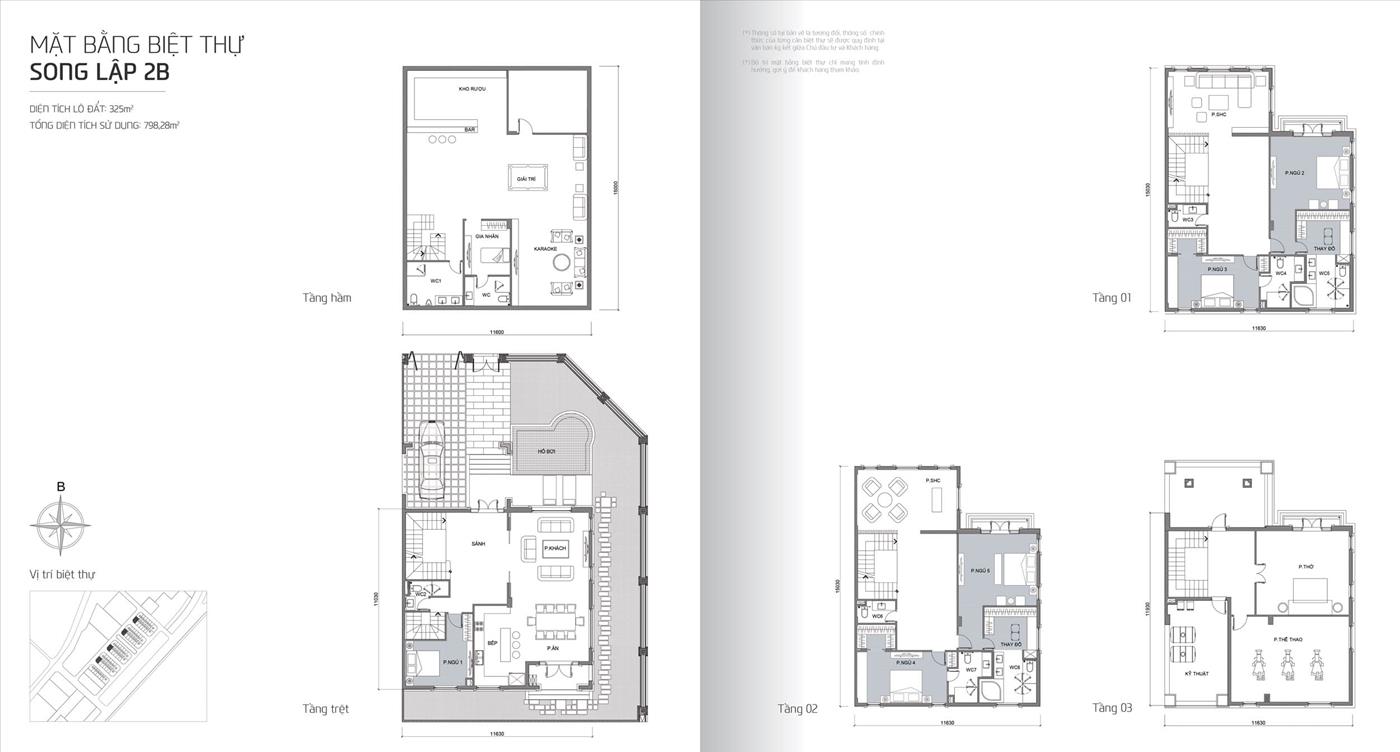 Mặt bằng biệt thự Bason The Victoria mẫu Song Lập 2B.