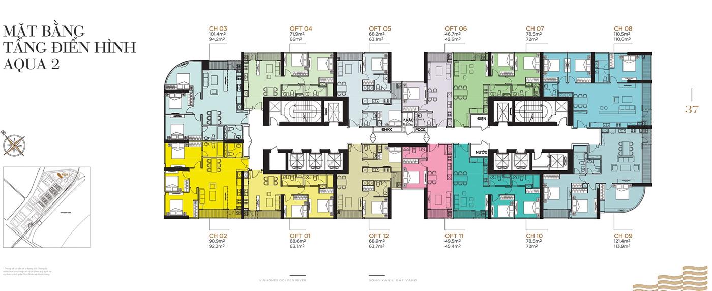 Layout điển hình Tòa Aqua 2 Vinhomes Golden River.