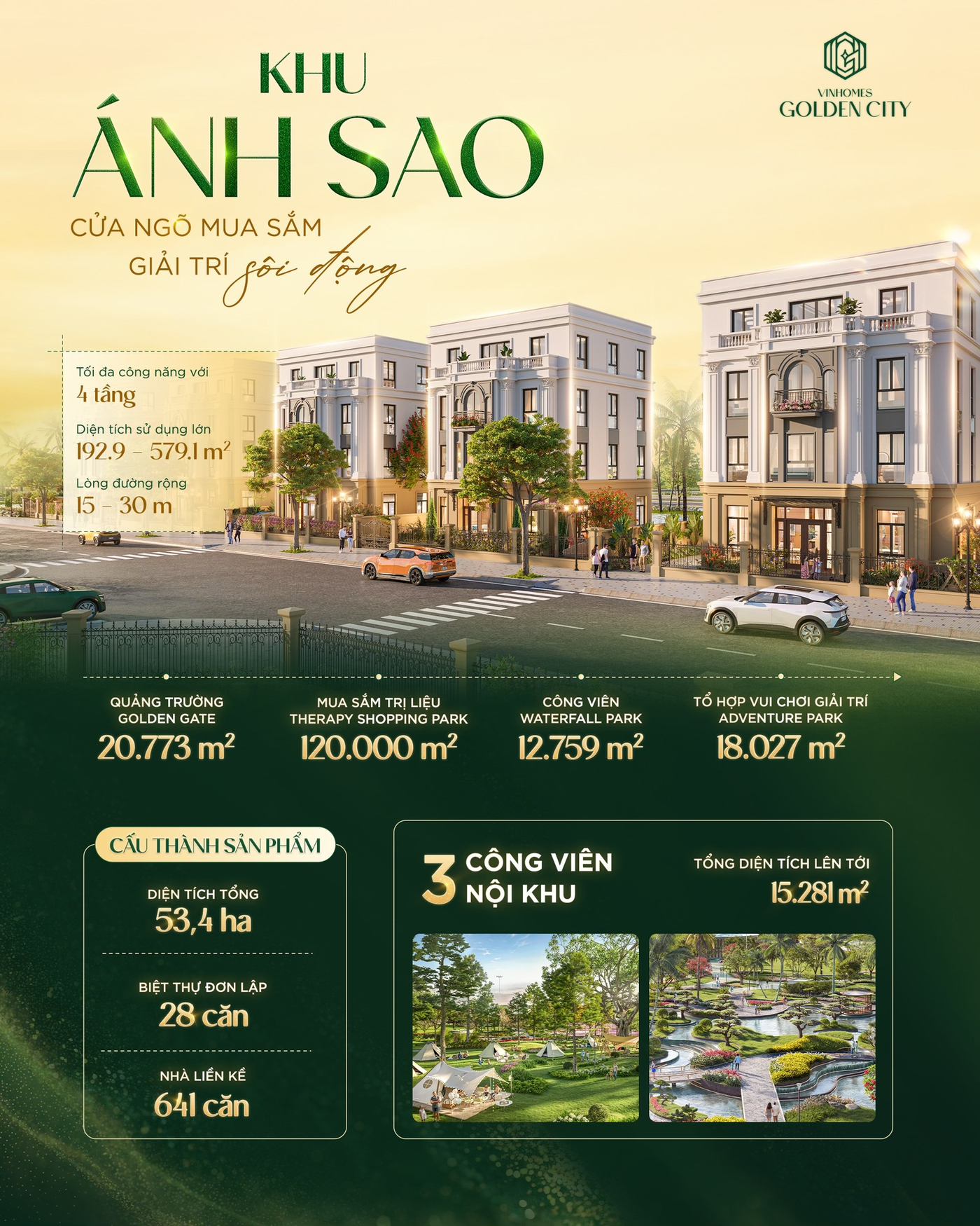 Hệ tiện ích cùng những con số ấn tượng của khu Ánh Sao - khu đầu tiên ra mắt tại Vinhomes Golden City