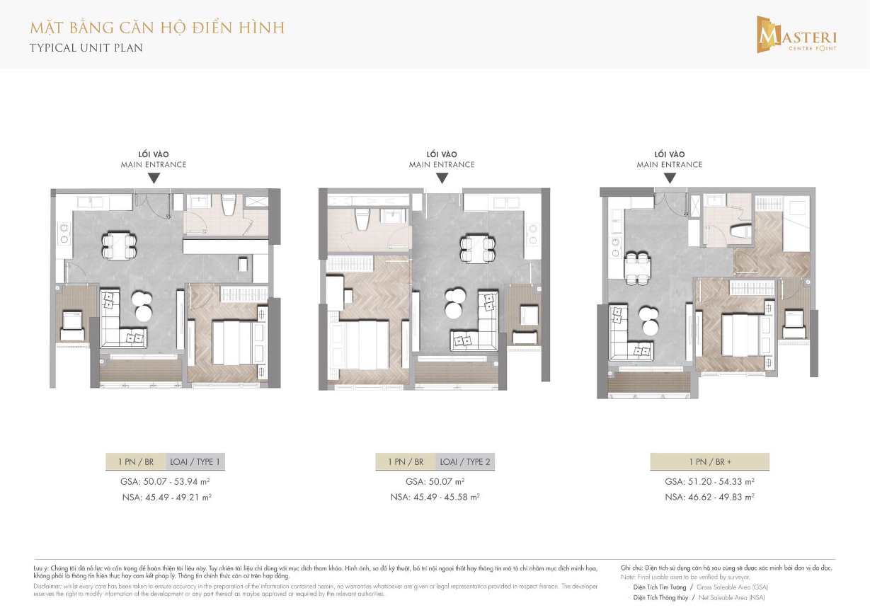 Layout thiết kế căn hộ 1PN Masteri Centre Point