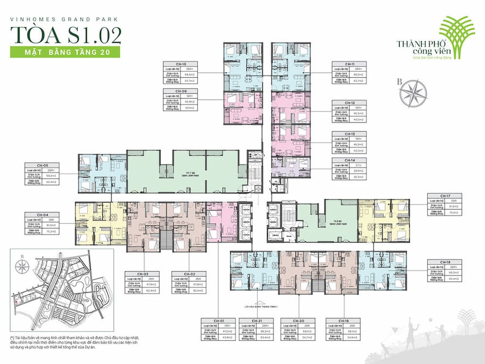 Mặt bằng tầng 20 toà S1.02 - The Rainbow