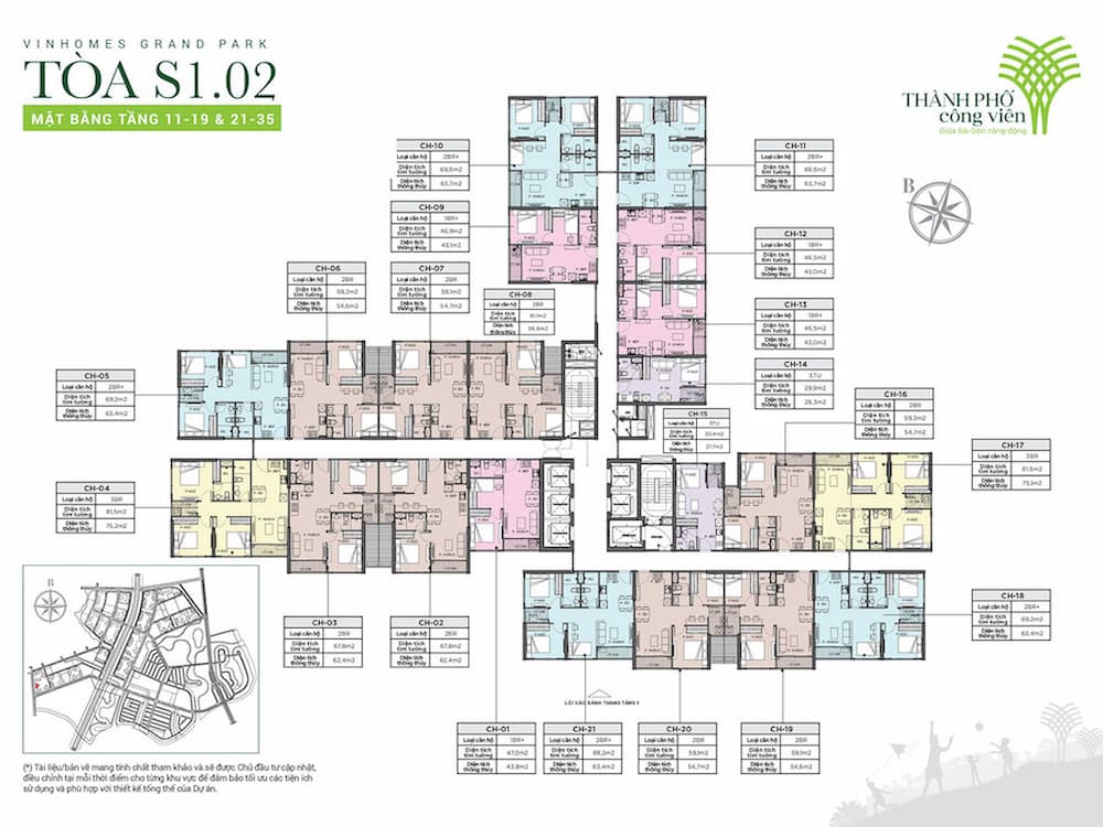 Mặt bằng tầng 11-19 và 21-35 toà S1.02 - The Rainbow