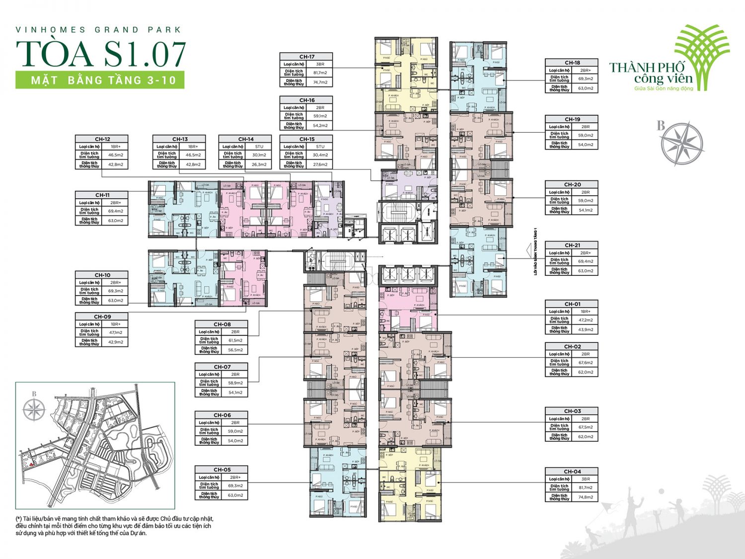 Mặt bằng tầng 3-10 toà S1.07 - The Rainbow