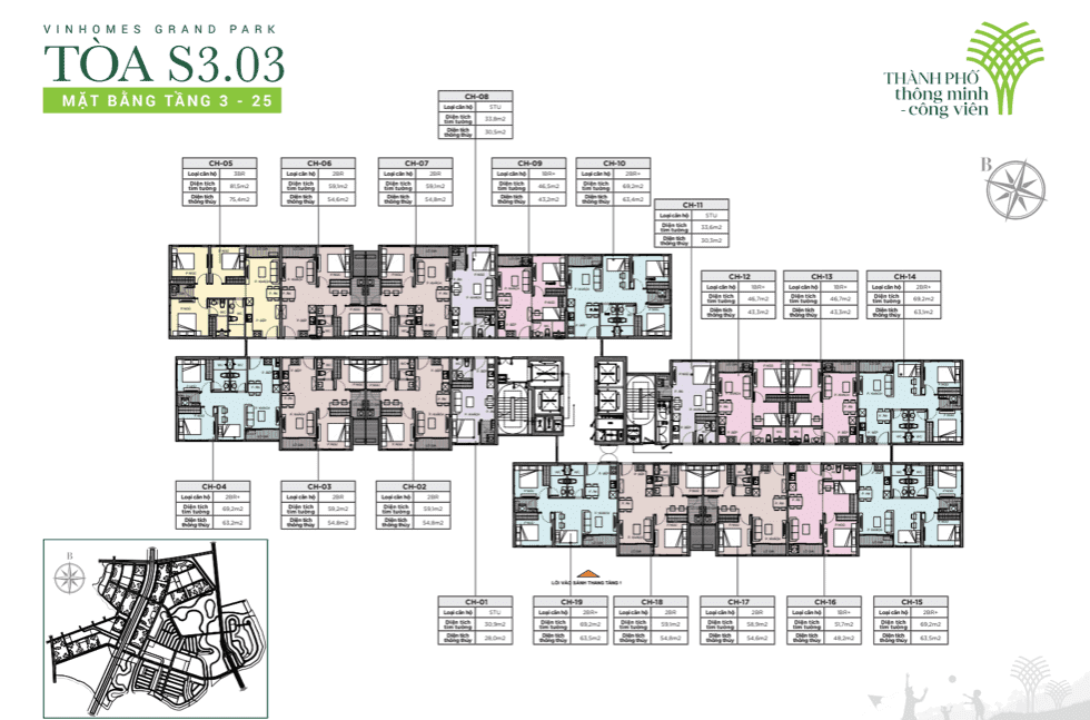 Mặt bằng tầng chi tiết toà S3.03 - The Rainbow