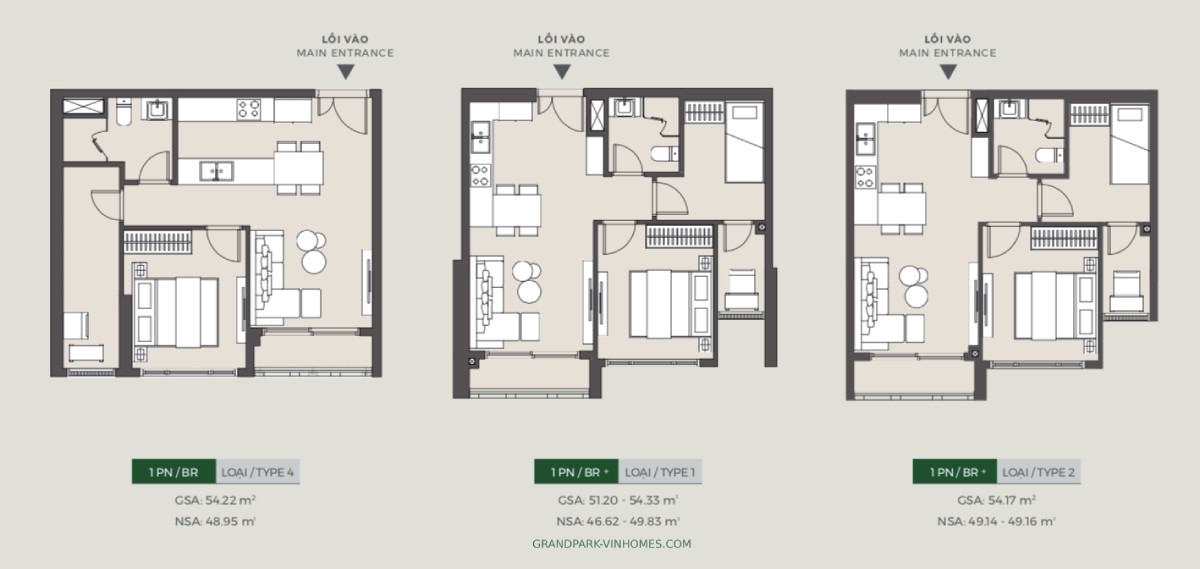 Mặt bằng thiết kế chi tiết căn hộ 1PN+