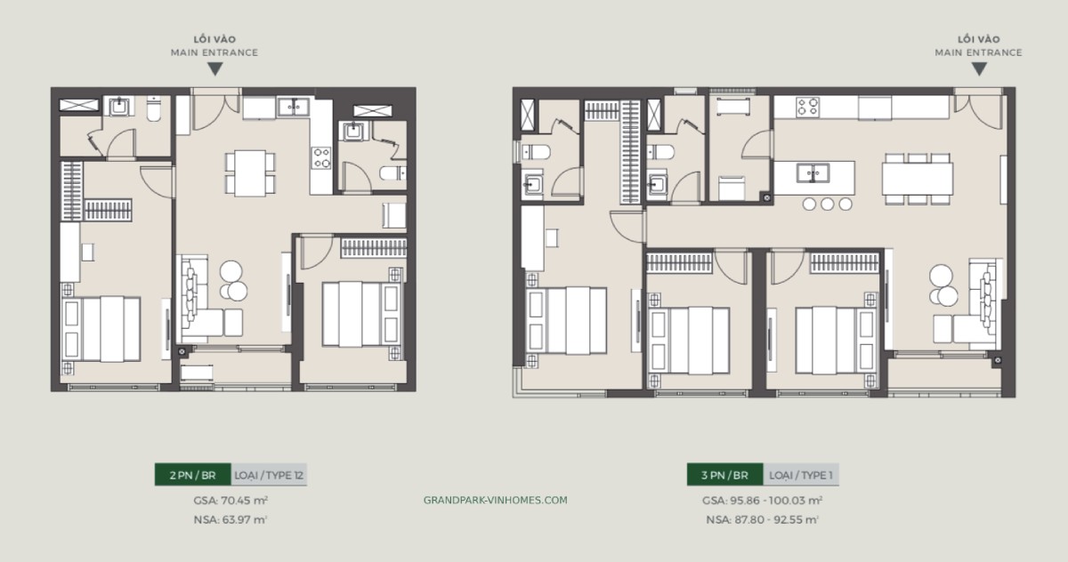Mặt bằng thiết kế chi tiết căn hộ 3PN loại 1