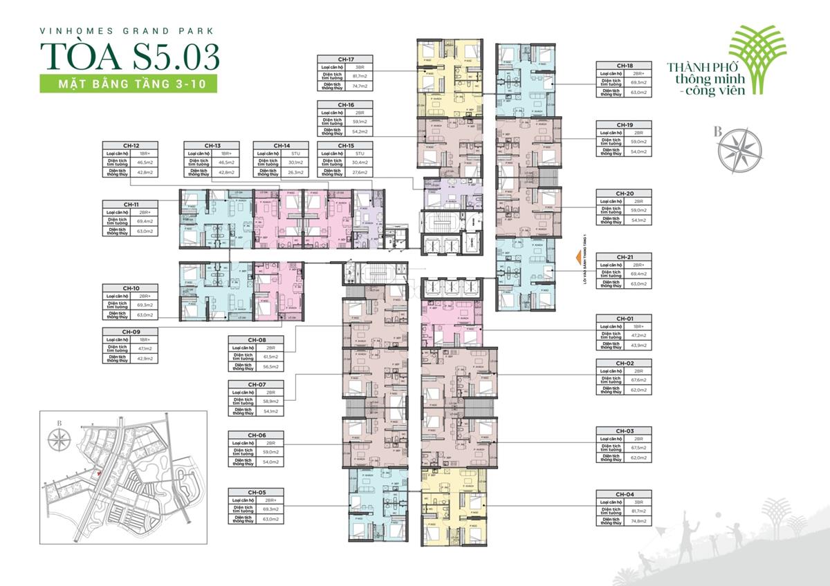 Mặt bằng tầng 3-10 toà S5.03 - The Rainbow