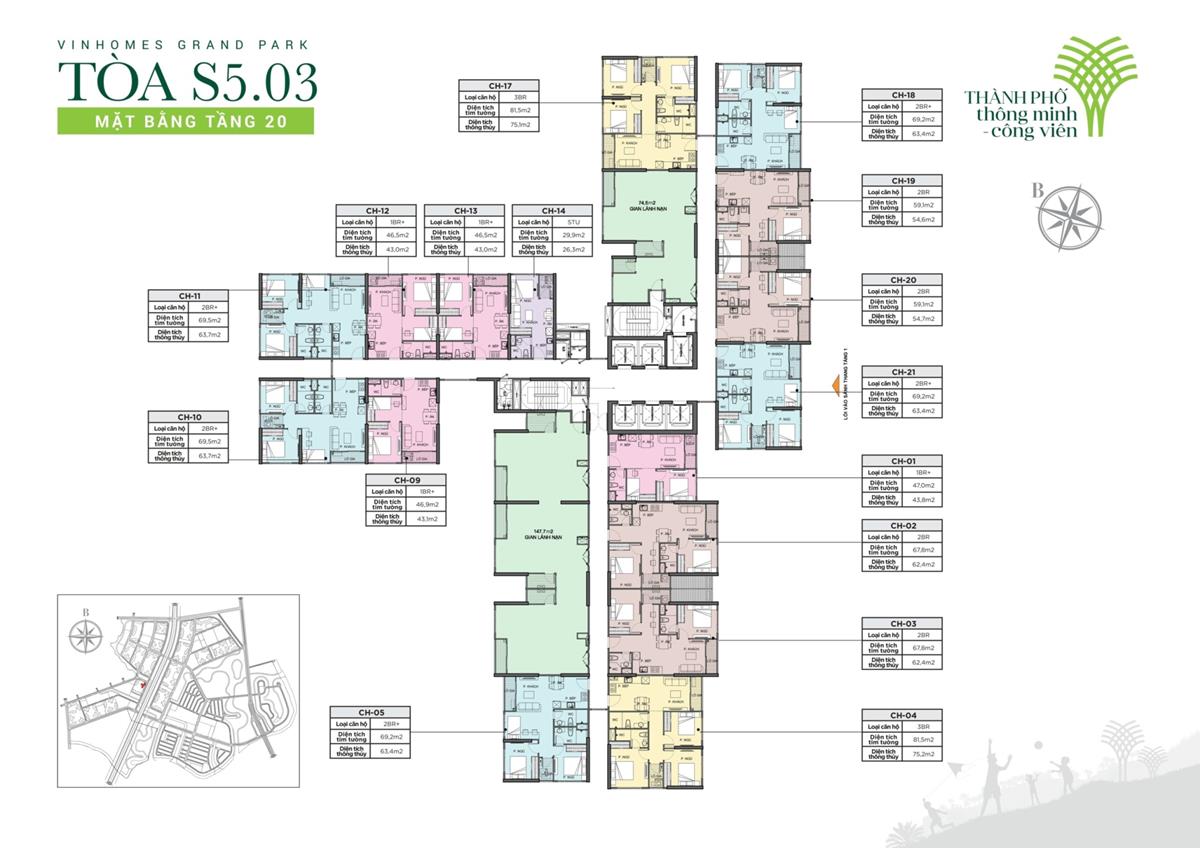 Mặt bằng tầng 20 toà S5.03 - The Rainbow
