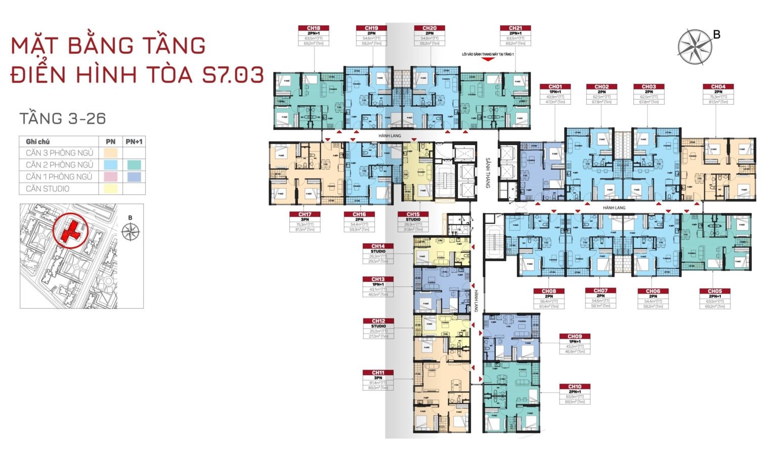 Mặt bằng tầng 3-26 toà S7.03 - The Origami
