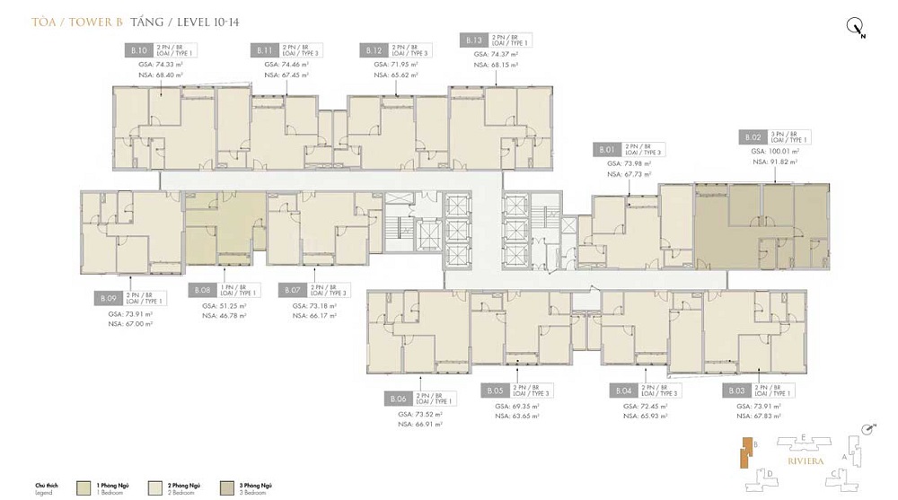 Mặt bằng tầng điển hình tòa B Masteri Centre Point