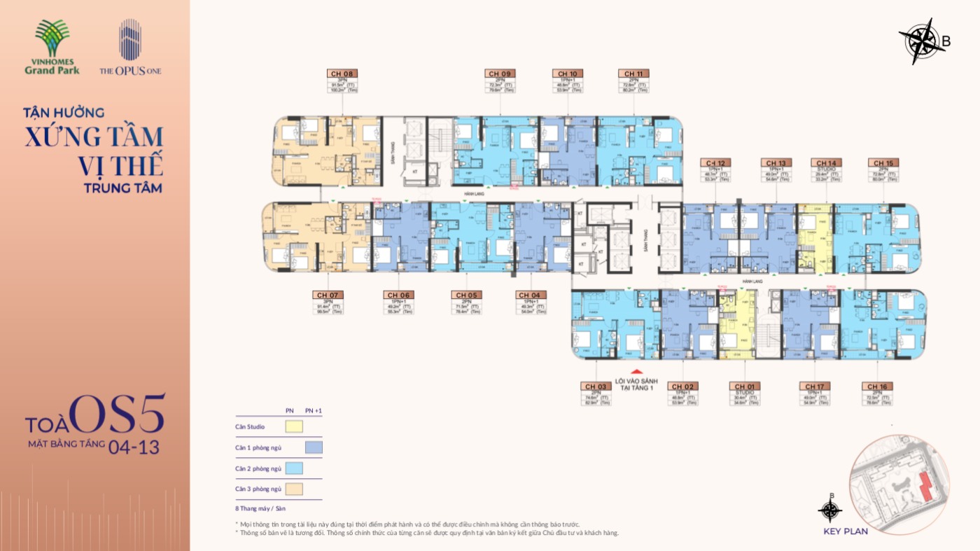 Mặt bằng tầng 4 đến tầng 13 tại tòa OS5
