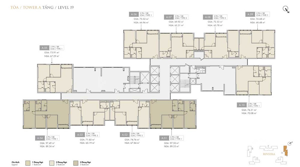 Mặt bằng tầng điển hình tòa A Masteri Centre Point