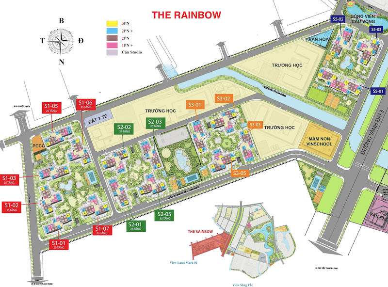Vị trí toà S1.03 trong phân khu The Rainbow - Vinhomes Grand Park