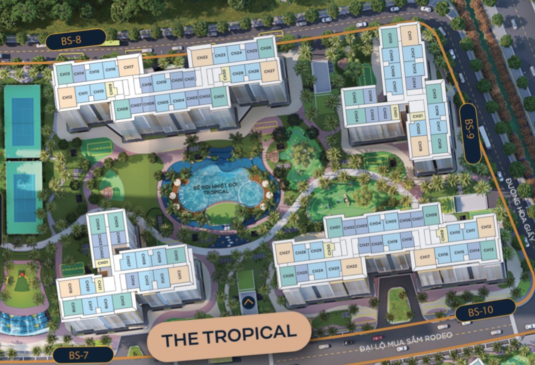 Mặt bằng chi tiết tiểu khu The Tropical The Beverly Solari