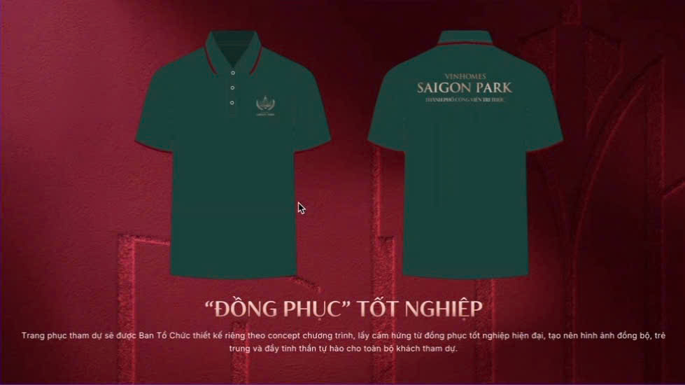 Thiết kế polo xanh sang trọng mang tinh thần “Graduation Concept” – biểu tượng cho sự khởi đầu mới, hành trình mới và những cột mốc thành công mới cùng Vinhomes Saigon Park