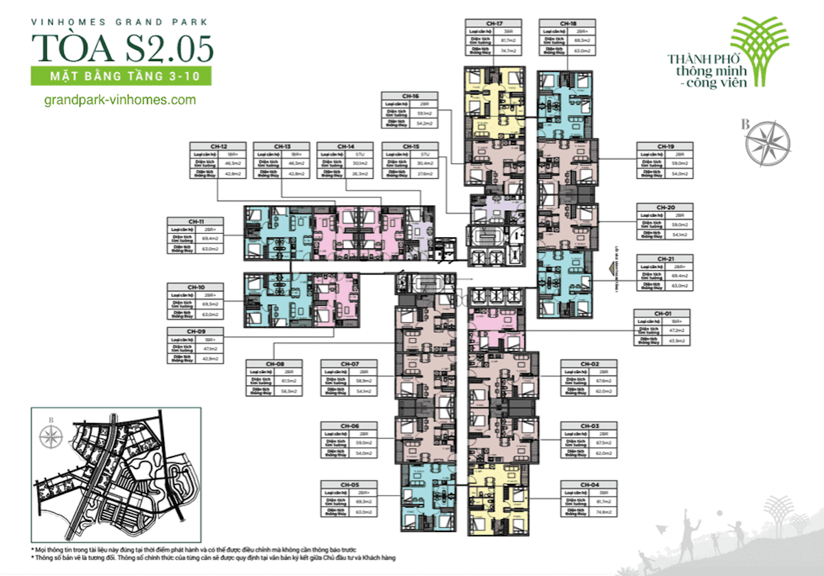 Mặt bằng tầng 3-10 toà S2.05 - The Rainbow