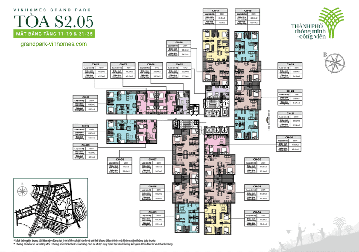 Mặt bằng tầng 11-19 và 21-35 toà S2.05 - The Rainbow