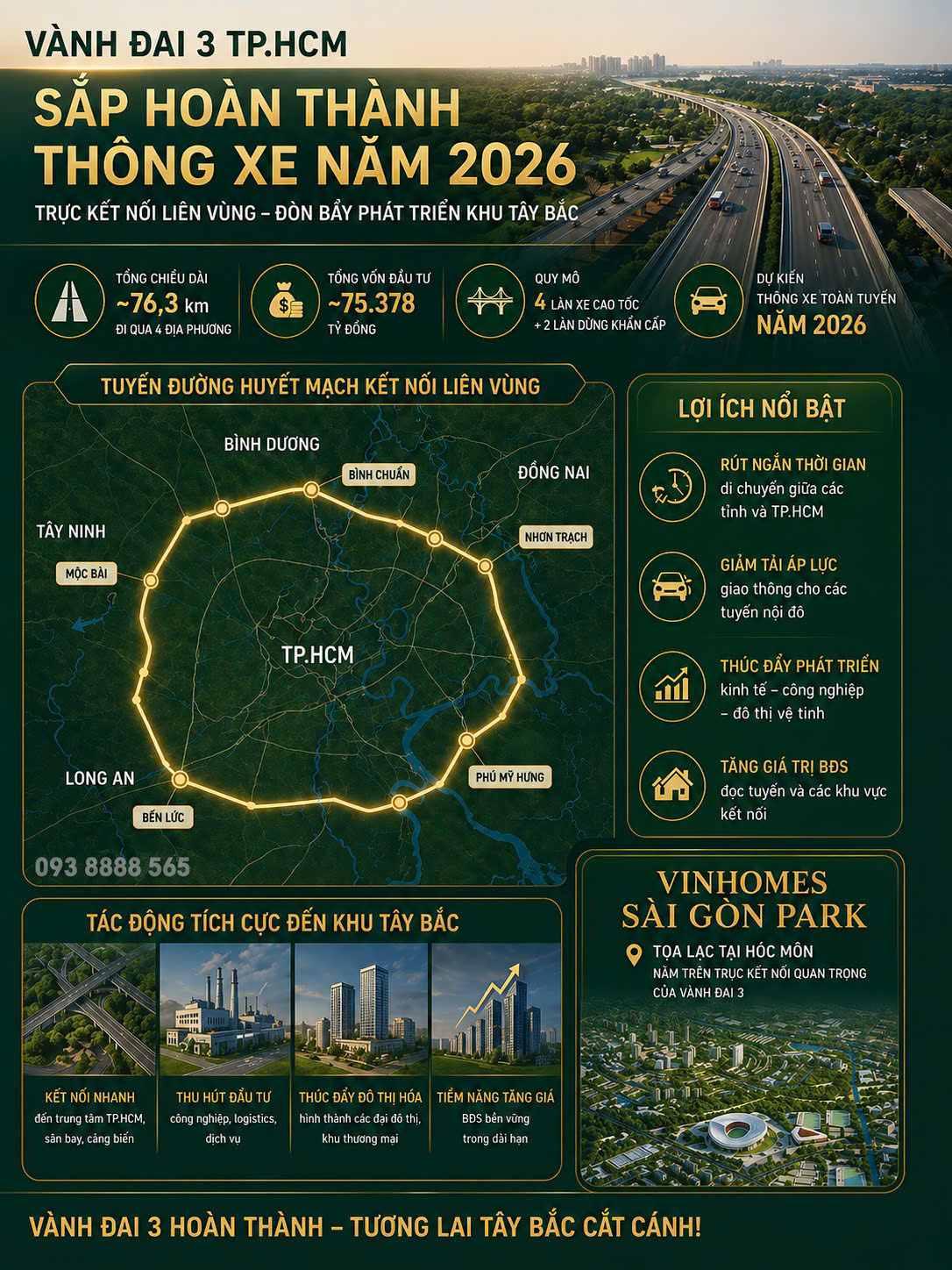 Tóm tắt thông tin Vành đai 3 TPHCM sắp hoàn thành thông xe năm 2026 - trực tiếp kết nối liên vùng - đòn bẩy phát triển khu vực Tây Bắc