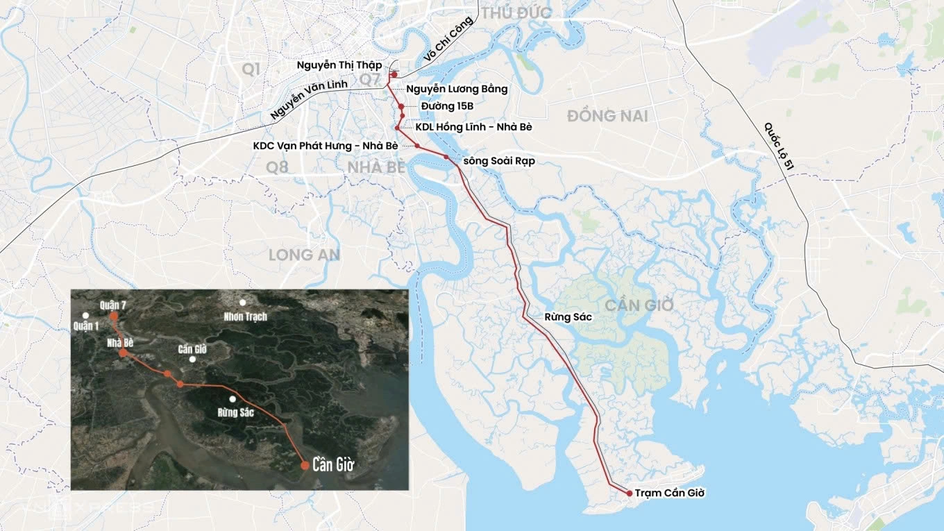Theo quy hoạch, vị trí hướng tuyến metro nối trung tâm TP HCM xuống Cần Giờ